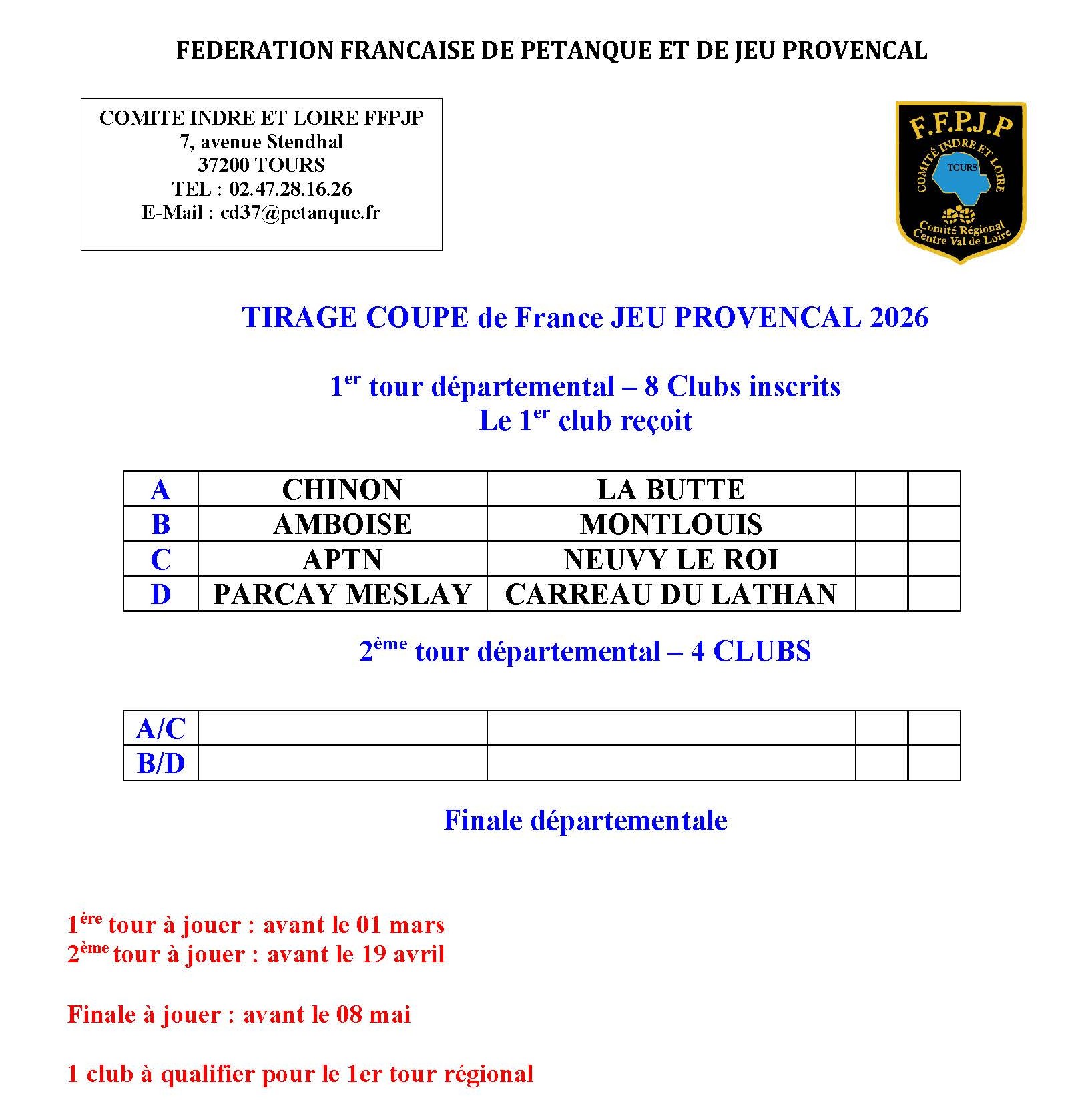Tirage 1 Tour coupe de France JP 2026