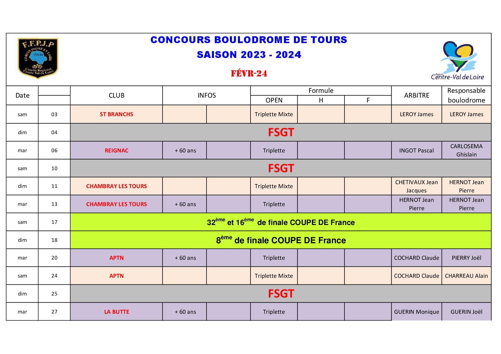 Calendrier Boulodrome 2023    20245