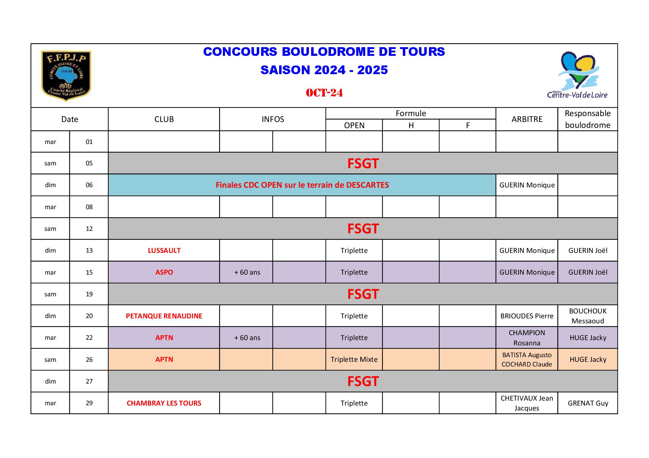 Calendrier Boulodrome 2024    20251