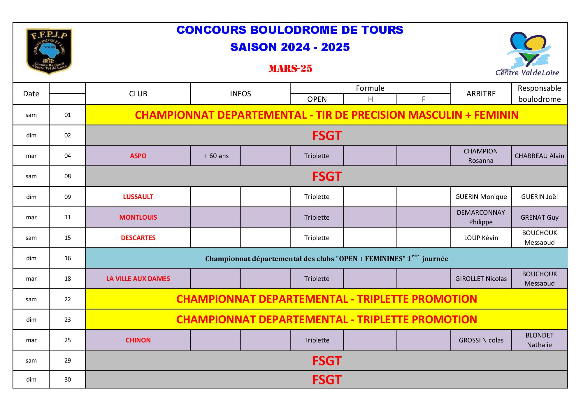 Calendrier Boulodrome 2024    20256
